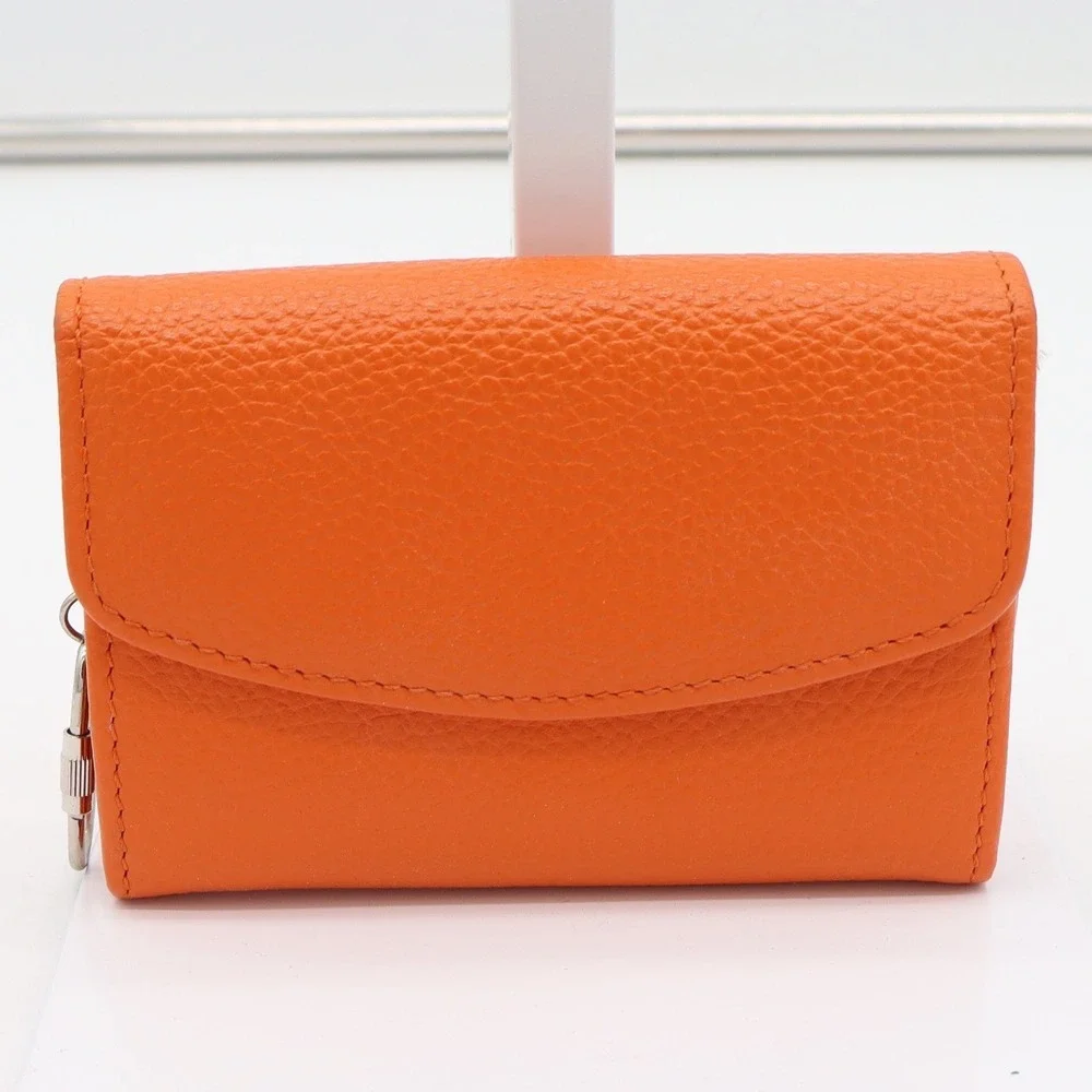 Tula Orange Pebbled Leather Trifold Wallet Paisley Interior Keychain Clip